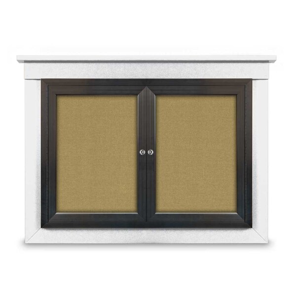48"x36" 2-Door Enclosed Letterboard, Header, Black Vinyl/Lt Oak